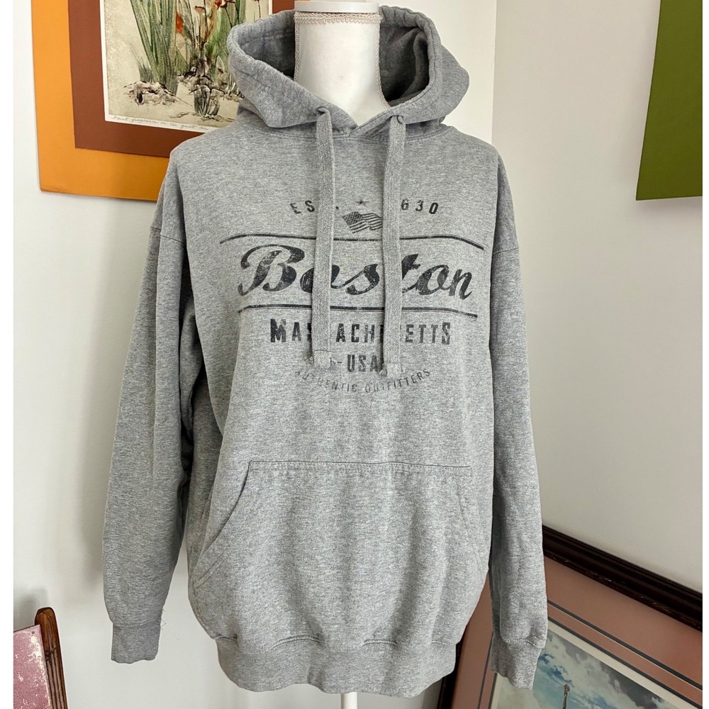 Boston Hoodie Women Large Gray Excellent Graphic Pullover